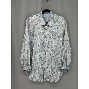 Robert Graham Shirt Mens 3XL Blue Gray Floral Paisley Long Sleeve Flip Cuff